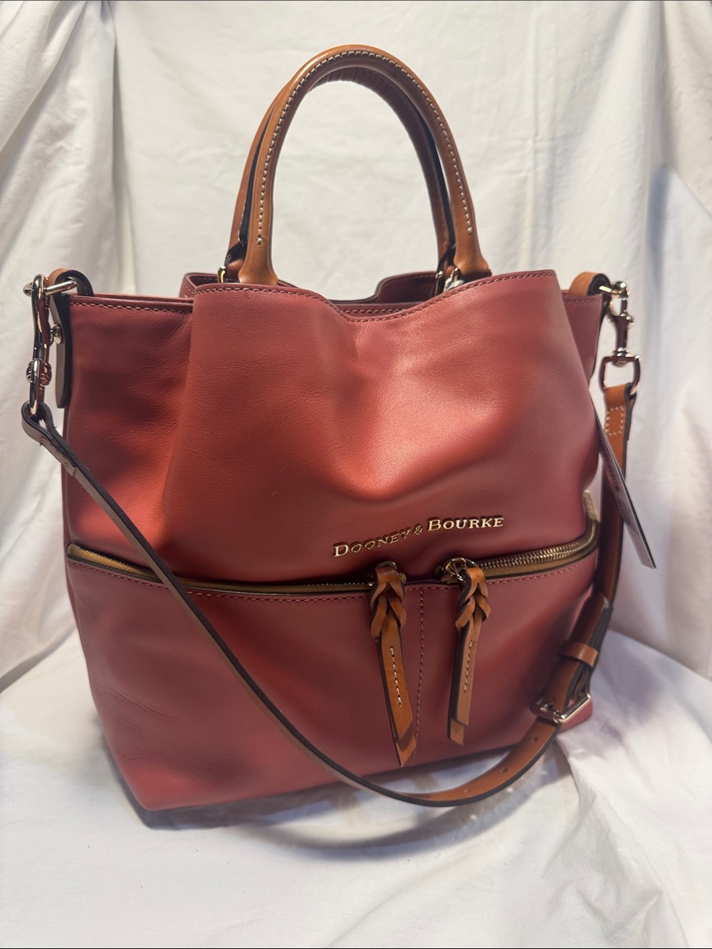 Dooney & Bourke Dusty Rose Leather Dawson Shoulder Tote with Tan Accents